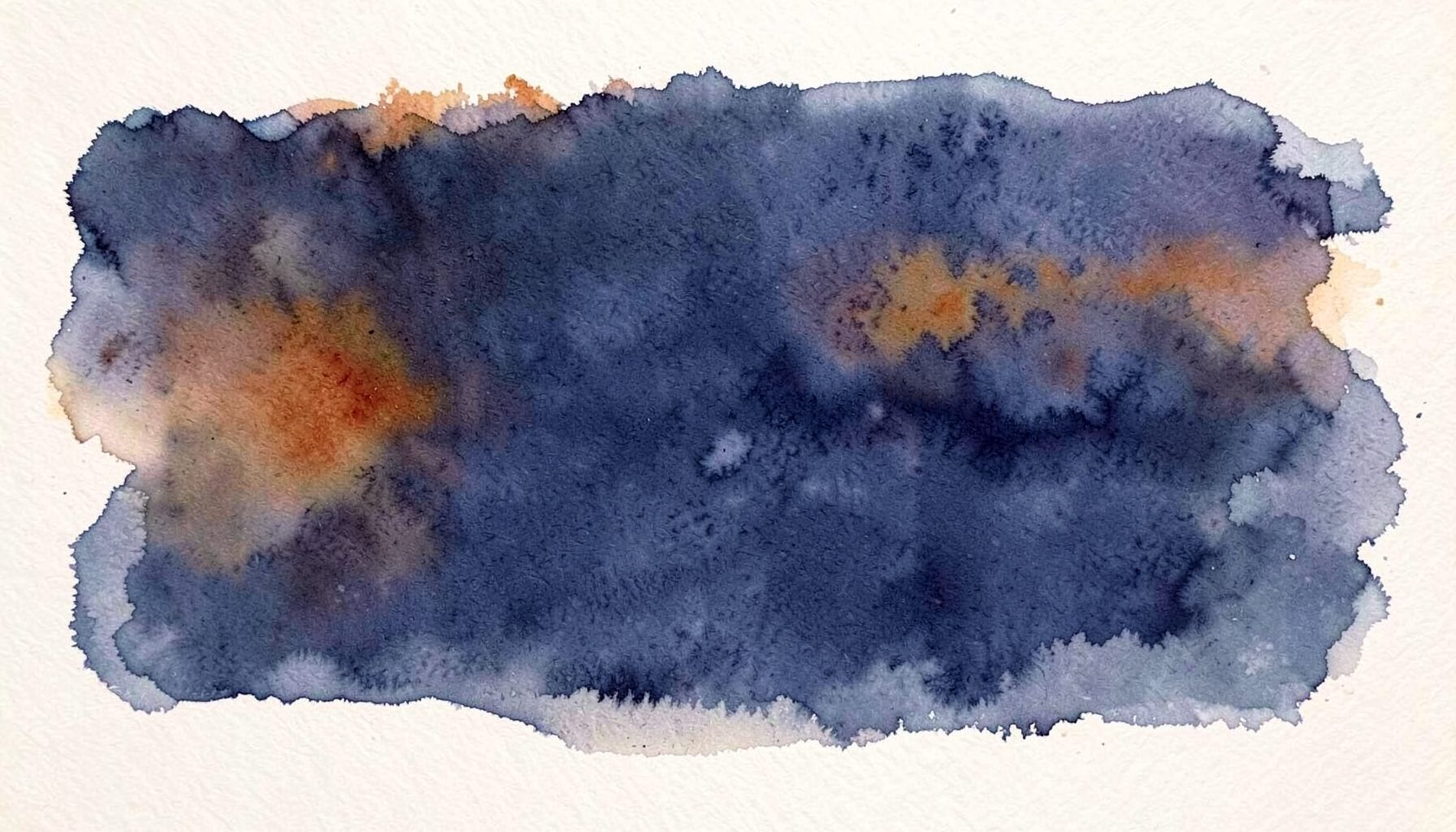A warm watercolour wash of deep indigo and burnt orange blending softly across a wide banner, evoking a creative workshop atmosphere